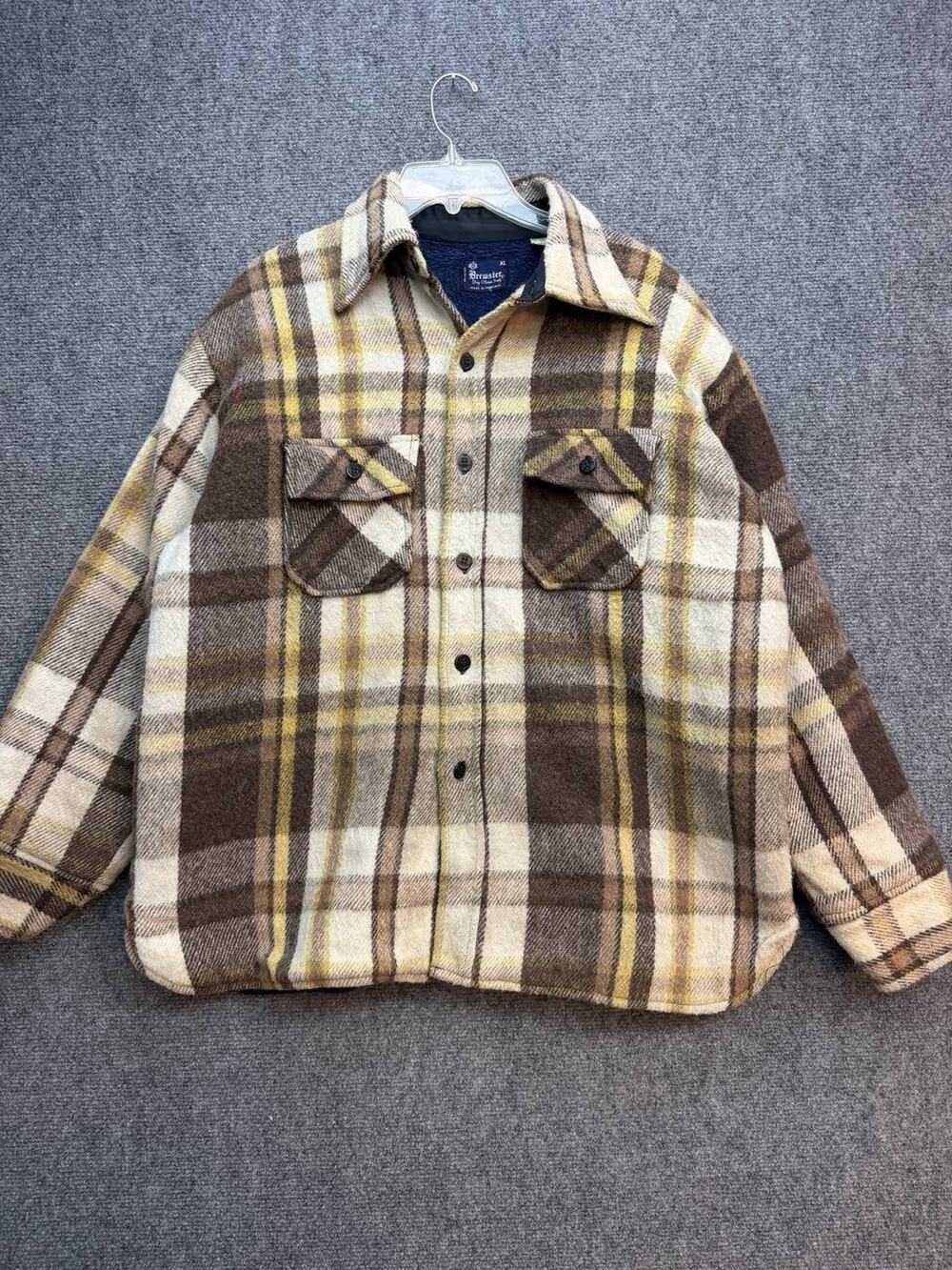Brewster Men’s XL Wool Blend Plaid Pile Lined Shirt Jacket Made in Portugal
